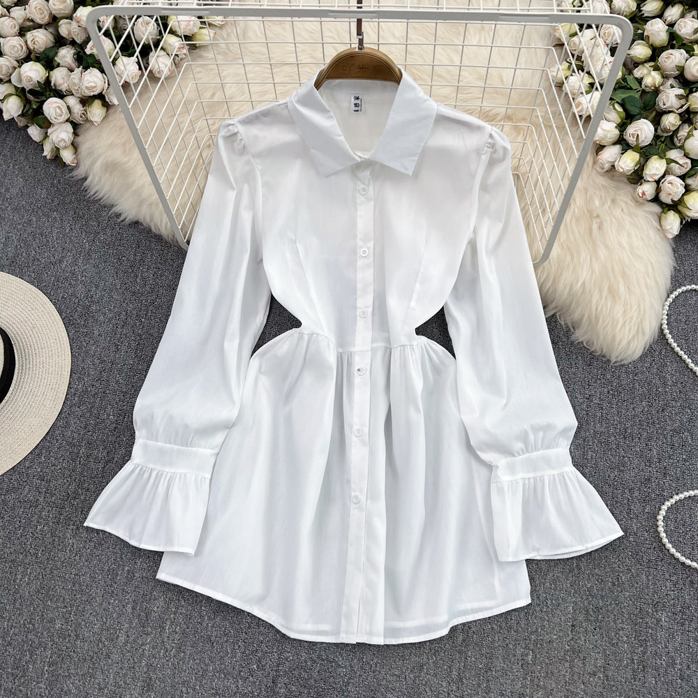 Denim Vest Two-piece Puff Long-sleeved A-line Shirt Dress Women 290