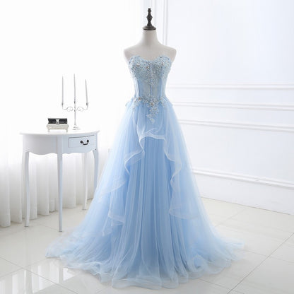 Baby Blue Strapless A Line Tulle  Prom Dress Formal Party Dress 218