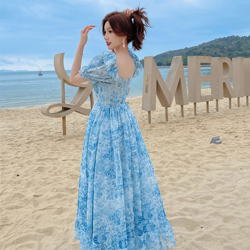 Summer Puff Sleeve Princess Dress Sweet Blue Dress 810
