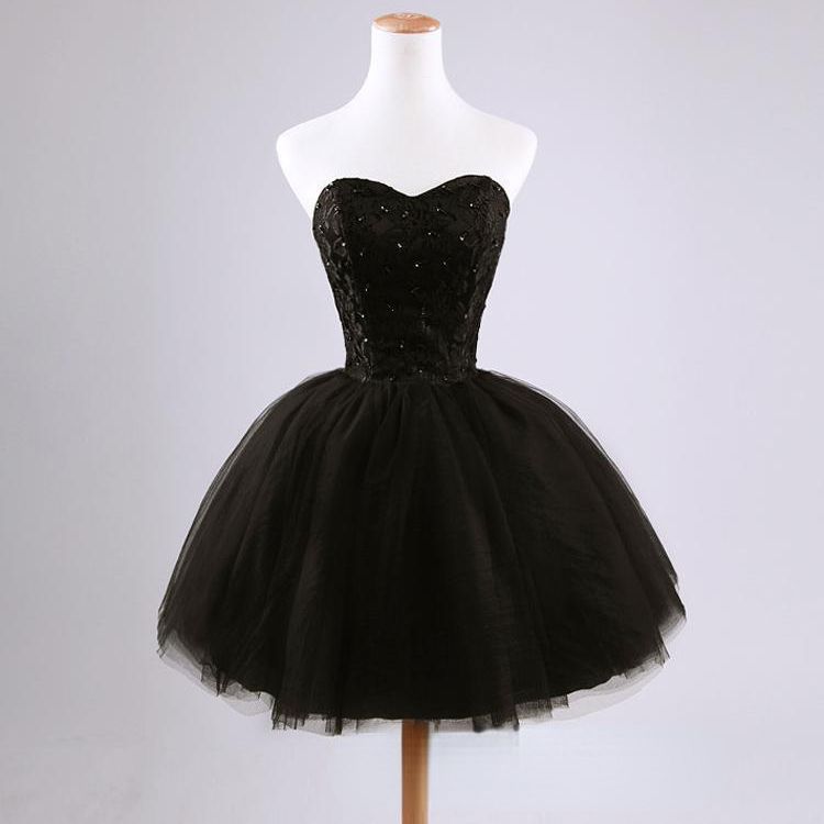 Black Sleeveless A Line Homecoming Dress Mesh Short Formal Dress 1567