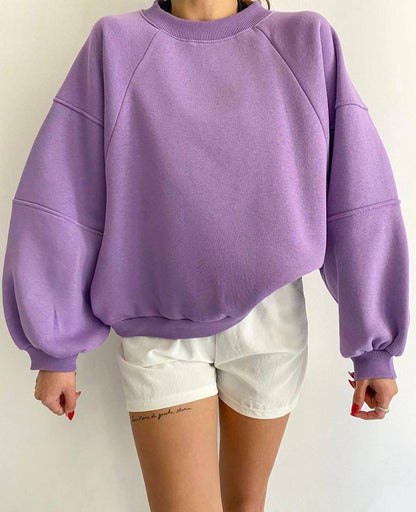 Round Neck Long Sleeve Solid Color Sweatshirt 1894