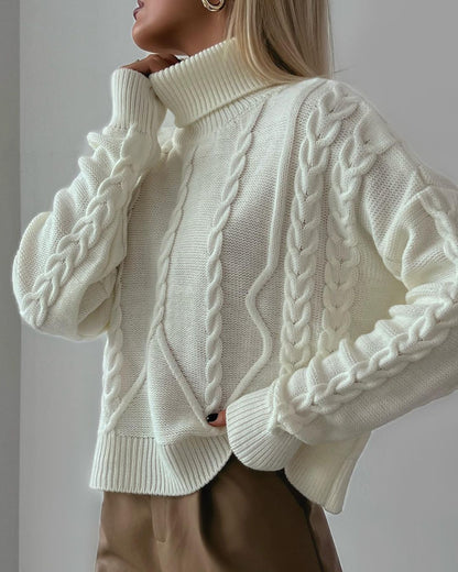 Casual Twist Turtleneck Long-sleeved Sweater Knitwear 1898