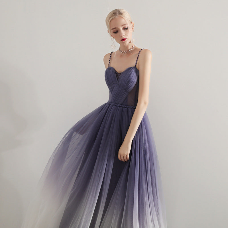 Gradient Purple Spaghetti Strap Prom Dress A Line Tulle Evening Formal Gown 610