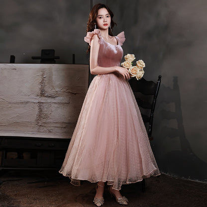 Pink Sweet Velvet Tulle Homecoming Dress A Line Short Prom Dress  678