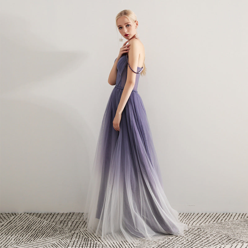 Gradient Purple Spaghetti Strap Prom Dress A Line Tulle Evening Formal Gown 610