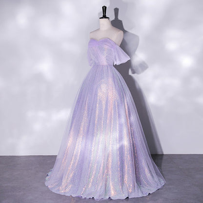 Lilac Off  Shoulder A Line Shiny Prom Dress Formal Party Dress 222