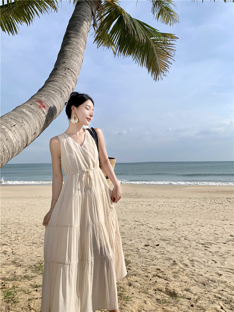 Women's Sweet French Sleeveless Dress Beach Dress  380