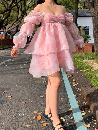 Sweet Long Sleeves Short Dress Puffy Princess Skirt 324