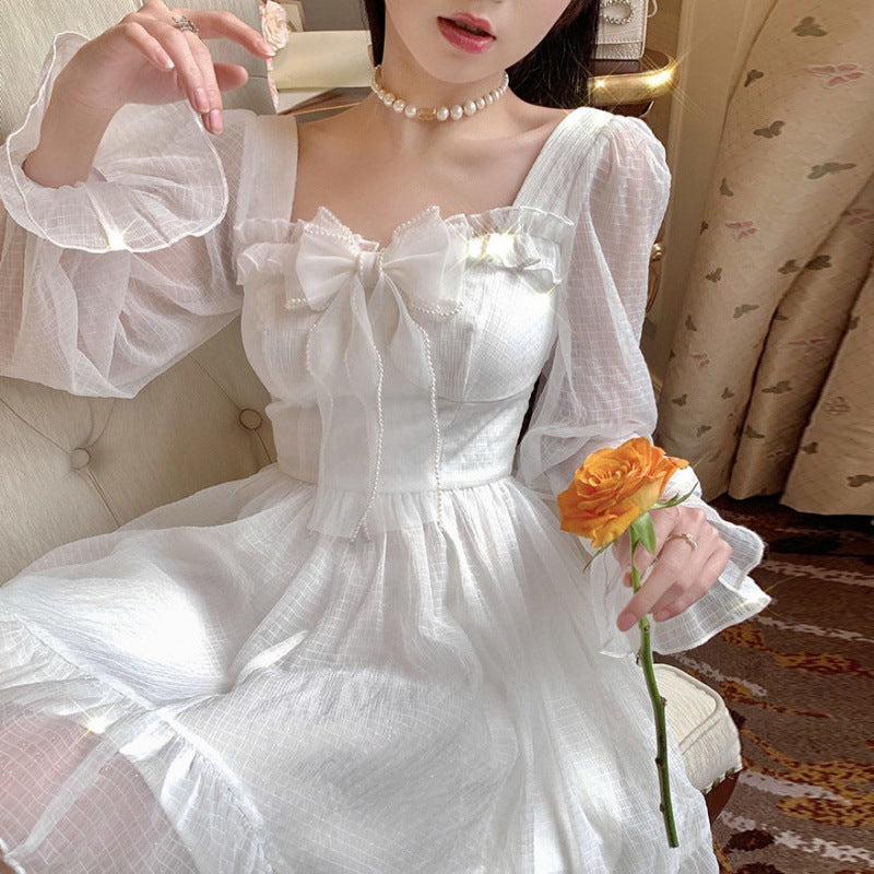 French Sweet Fairy Dress Bowknot Princess Midi Dress 831