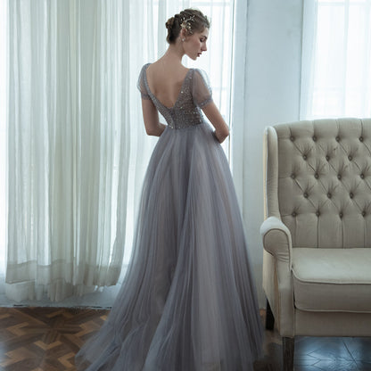 V Neck Fairy Long Prom Dress Beaded Formal Evening Dress Party Dress 143