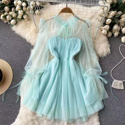 Polka Dot Mesh Fairy Skirt Spring and Summer Birthday Dress Fluffy Skirt 836