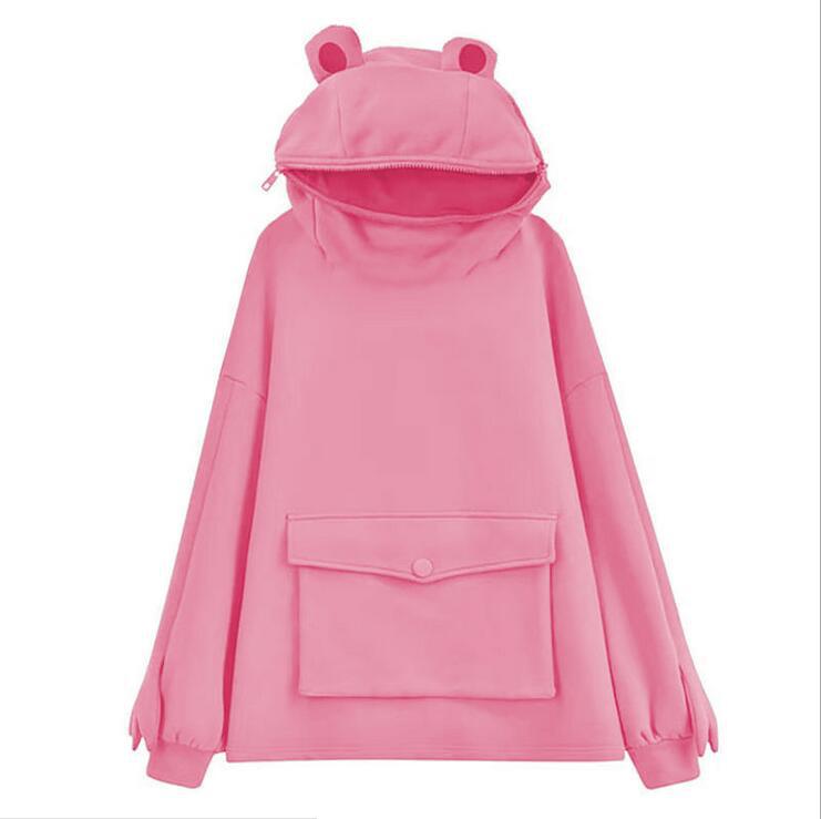Chic Fleece Sweater Female Frog Hooded Jacket Top 330