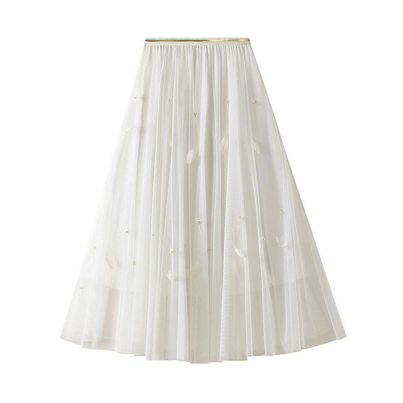 Fairy A-line Skirt Mid-length Swing Skirt High Waist Feather Tutu Skirt 773