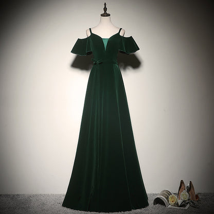 Dark Green Velvet Long Prom Dress A Line Evening Dress 699