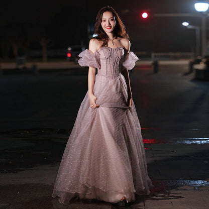 Off  Shoulder A Line Prom Gown Pink Purple Formal Evening Dress 297