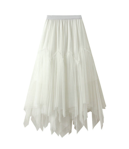 Women's Mid-length A-line Skirt Fluffy Skirt Mesh Irregular Pleated Skirt 743