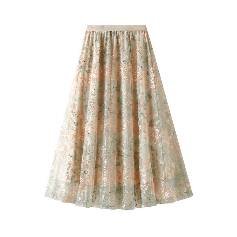 Embroidered Mesh Mid-length Skirt Summer New Skirt 750