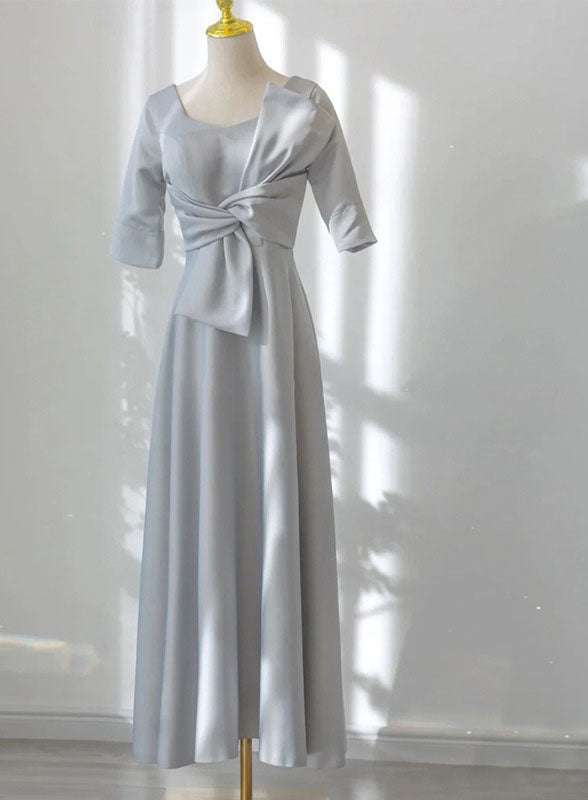 A Line Long Bridesmaid Dress Blue Formal Evening Gown Party Dress 544