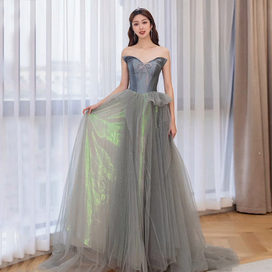 Off Shoulder Shiny Prom Dress A Line Formal Evening Gown 721