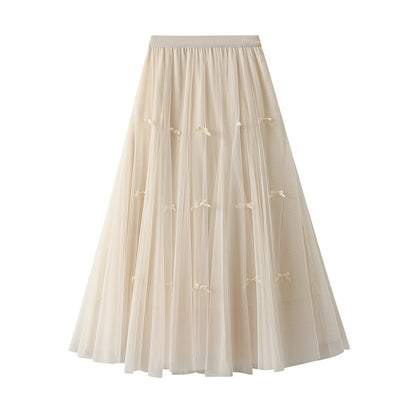 Sweet Fairy Bow Mesh Skirt High Waist Swing Skirt 769