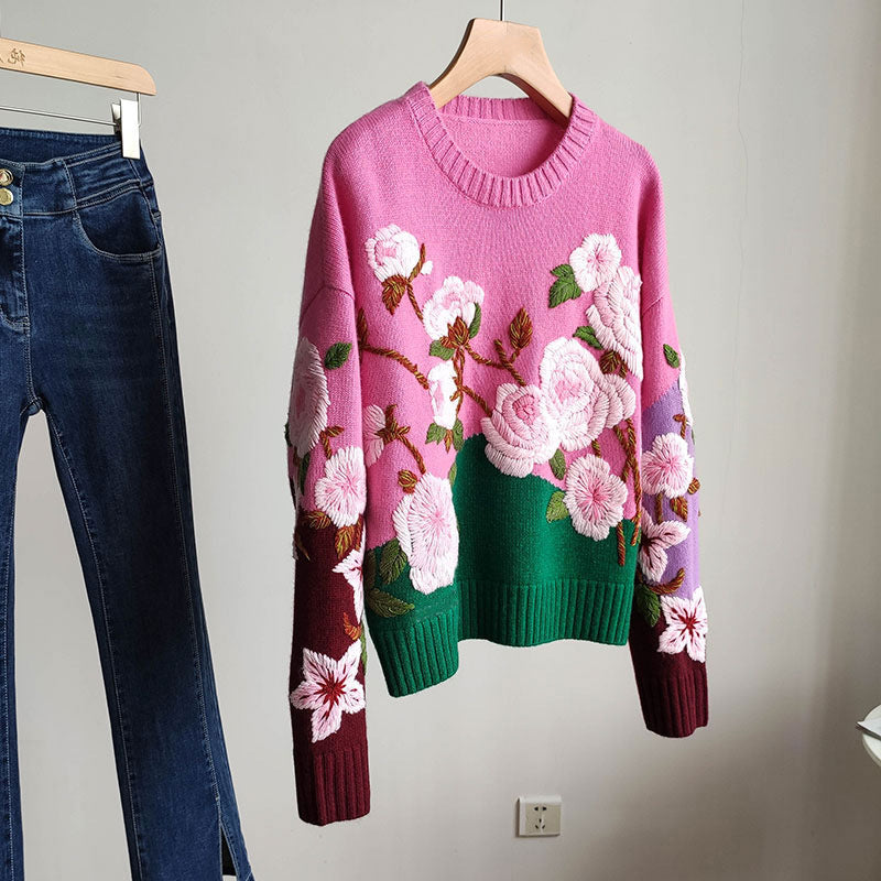 Autumn Sweater 3D  Flower Loose Lazy Spring Sweater 722