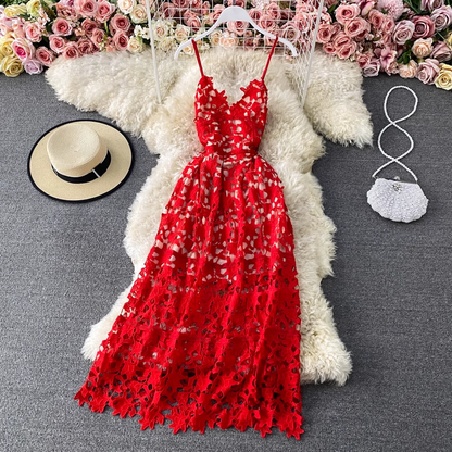 Spaghetti Strap Hollow Lace Dress Women  Summer Dress  869