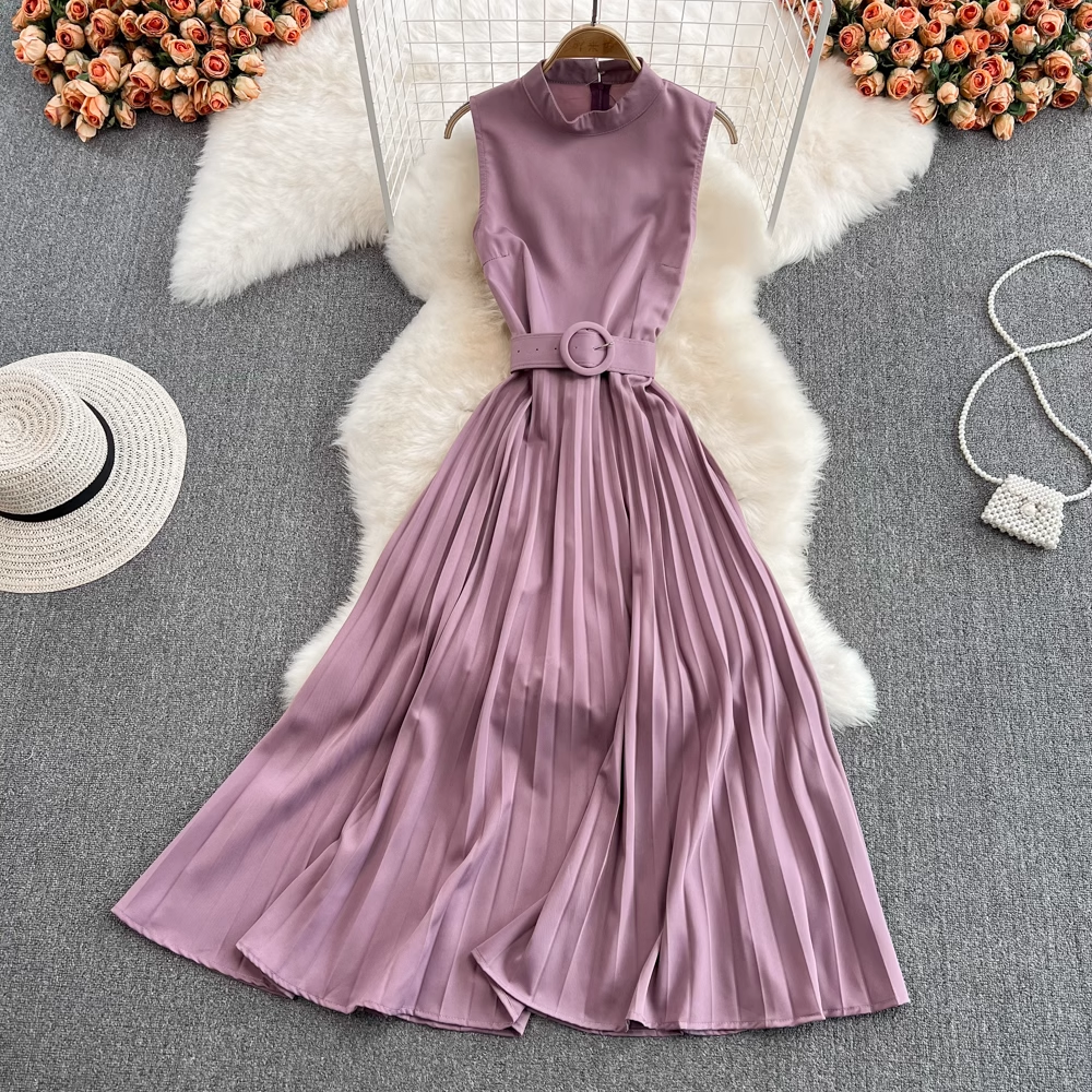 Fairy A-line Dress Sleeveless High Waist Pleated Dress Summer 889
