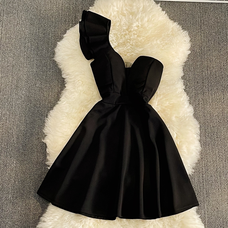 Summer Elegant A-Line Skirt One Shoulder Short Dress 898