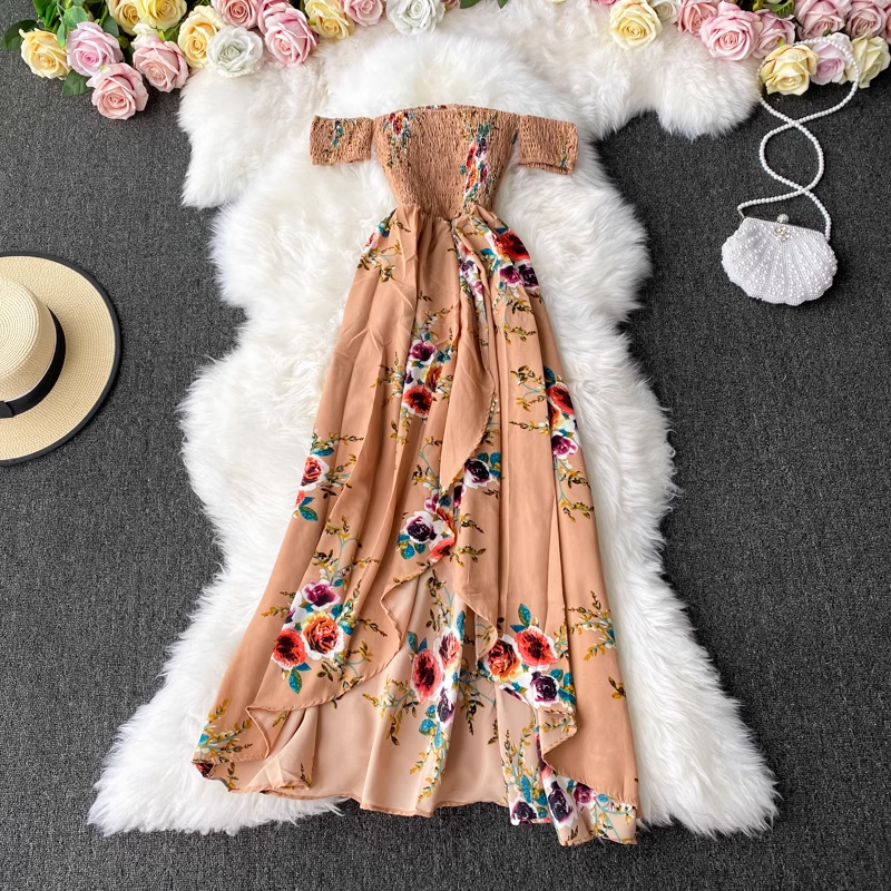 Summer Strapless Floral Dress with Slit 905