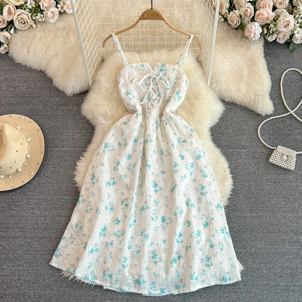 Summer Floral Spaghetti Strap Skirt A-line Dress 939
