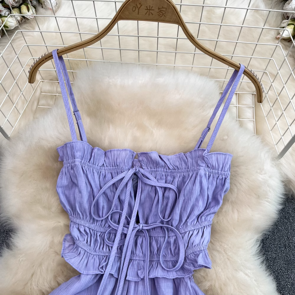 Backless A-line Dress Spaghetti Strap Summer Long Skirt 940