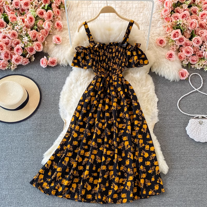Summer Floral Dress French Spaghetti Strap Dress 941