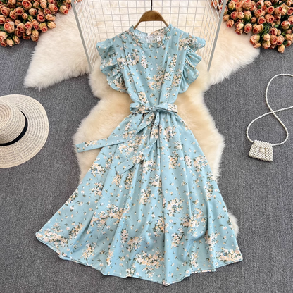 Summer Sweet Thin Floral Chiffon Ruffle Sleeve Dress 944