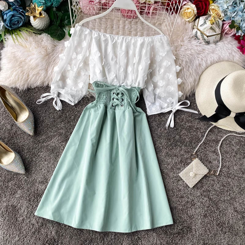 Chiffon Sheath Long-sleeved A-line Dress Summer Fairy Dress 959