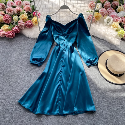 French Mid-length V-neck Dress Long Sleeve Summer Dress 960