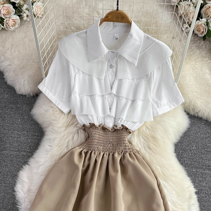 Summer Retro Sweet Short-sleeved Skirt Ruffled A-line Dress 966