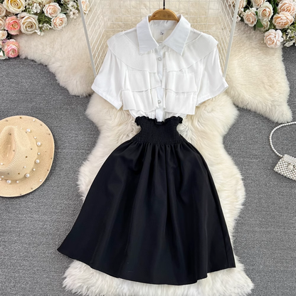 Summer Retro Sweet Short-sleeved Skirt Ruffled A-line Dress 966