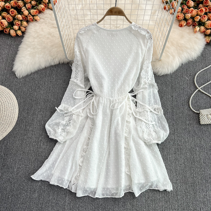 Vintage French Chiffon Midi Dress Long Sleeve Fairy Dress 985