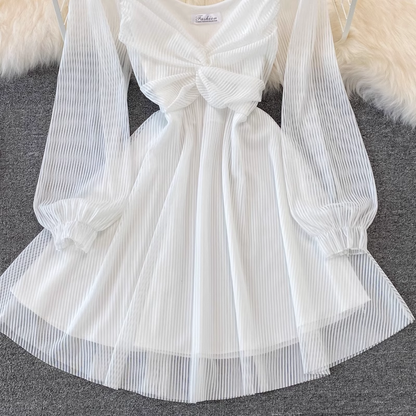 French Retro Long-sleeved Mesh Skirt Summer Fairy Dress 986