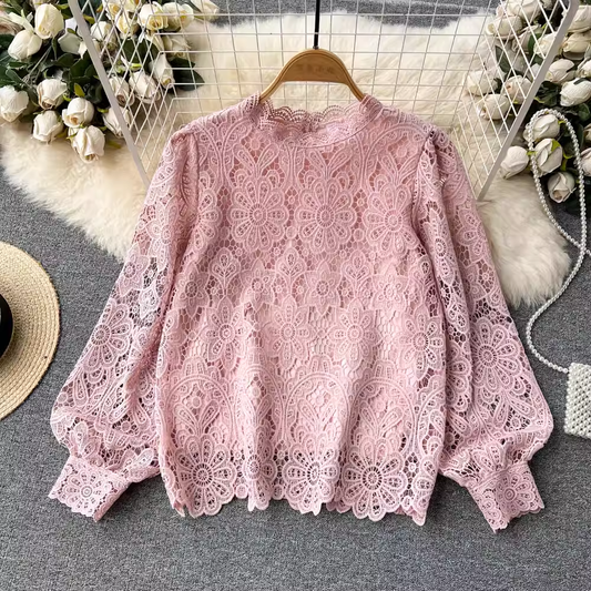 Lace Mesh Hollow Top Long Sleeve Spring Autumn Top 1065