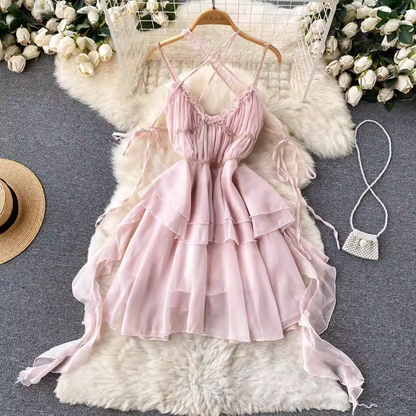 Sweet Ruffled Mesh Suspender Dress Summer Fairy Skirt 1239