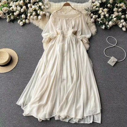 Summer Lace Collar Elegant Long Sleeve Spring Dress 1123