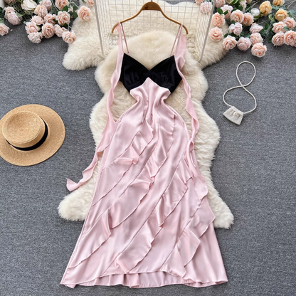 Pink Ruffled Dress Summer Sweet Suspender Dress 1149