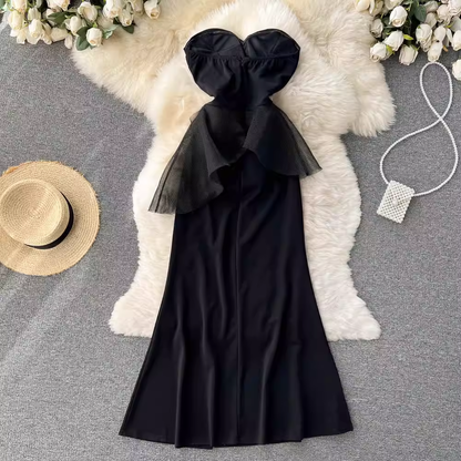 Black Tube Top Evening Dress Elegant Sheath Slit Long Skirt 1207