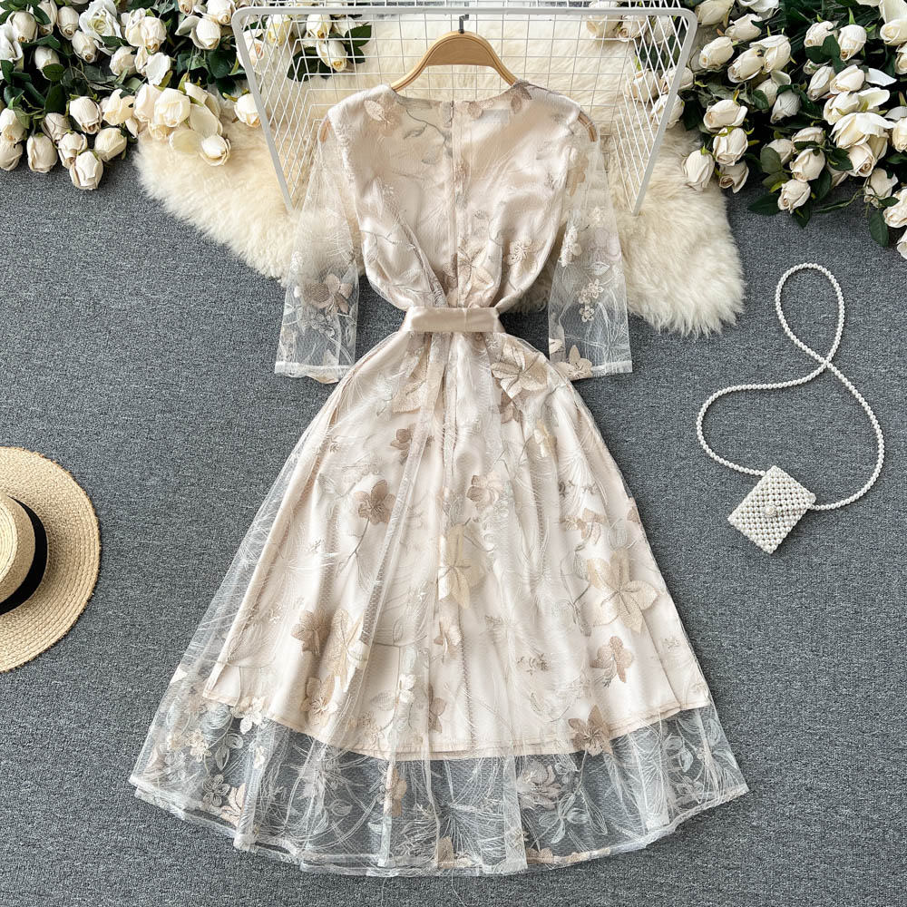 Elegant Embroidered A Line Dress Fairy Mesh Dress 1260