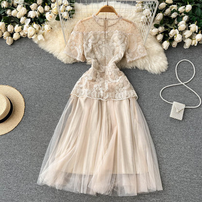 Retro Fairy Dress Summer Mesh Princess Dress Mid Length Skirt 1213