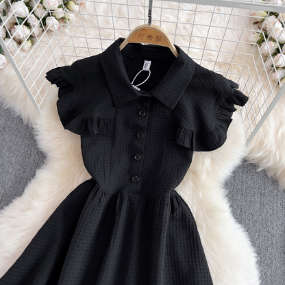 Summer Black Chic Ruffled A Line Dress Sleeveless Skirt 1285