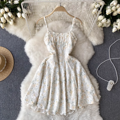 Summer Sweet Floral Suspender Skirt A Line Fluffy Fairy Dress 1197