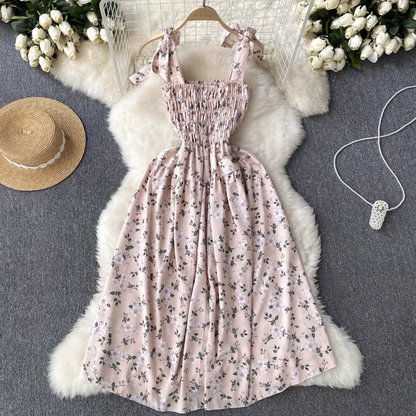 Summer Ruffle Floral Dress Retro Fairy Long Skirt 1275