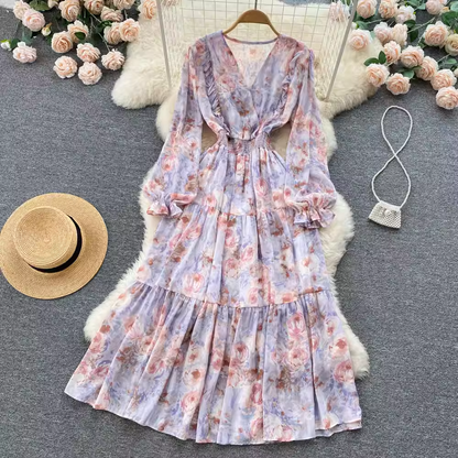 Sweet Floral Fairy Skirt V Neck Spring Dress 1257